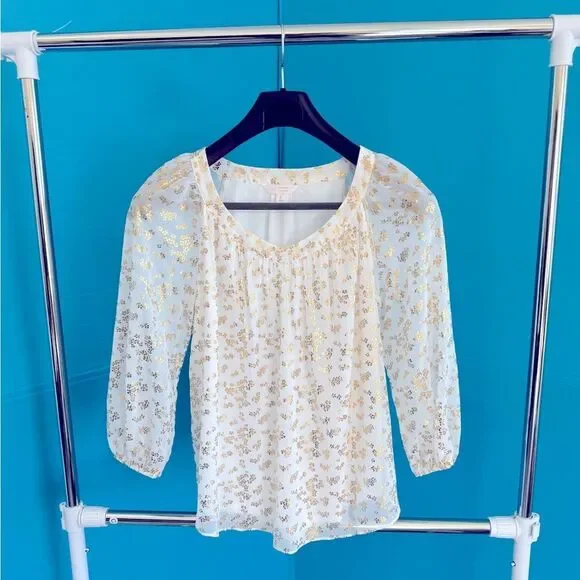 LC Lauren Conrad Elegant Gold and White long sleeve Women's Top - Picture 14 of 16